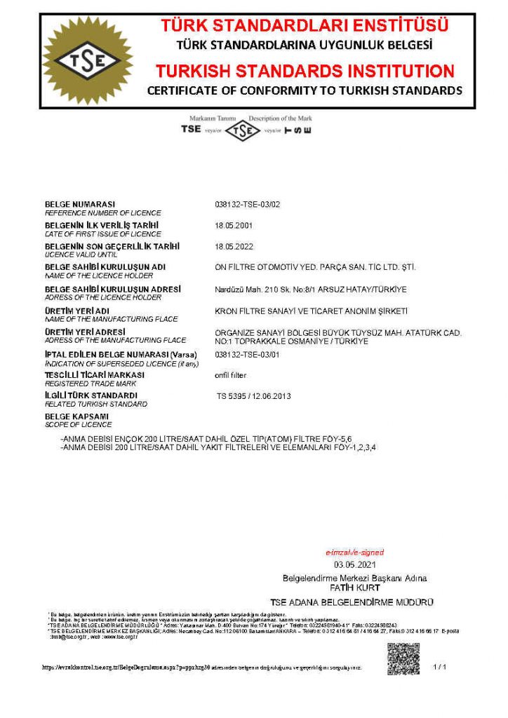 Onfiltre_Onfil-Filter_Certificate-of-Conformity-to-Turkish-Standarts_TS-5395_Fuel-Filters-724x1024