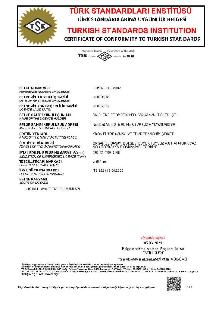 Onfiltre_Onfil-Filter_Certificate-of-Conformity-to-Turkish-Standarts_TS-932_Air-Filters-724x1024