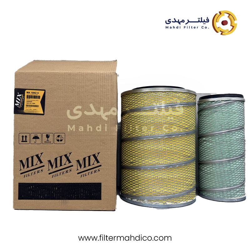 نمایش فیلتر ساکورا A-1842-S از نماهای مختلف (جعبه، لیبل، کاغذ فیلتر، آب‌بندی‌ها)